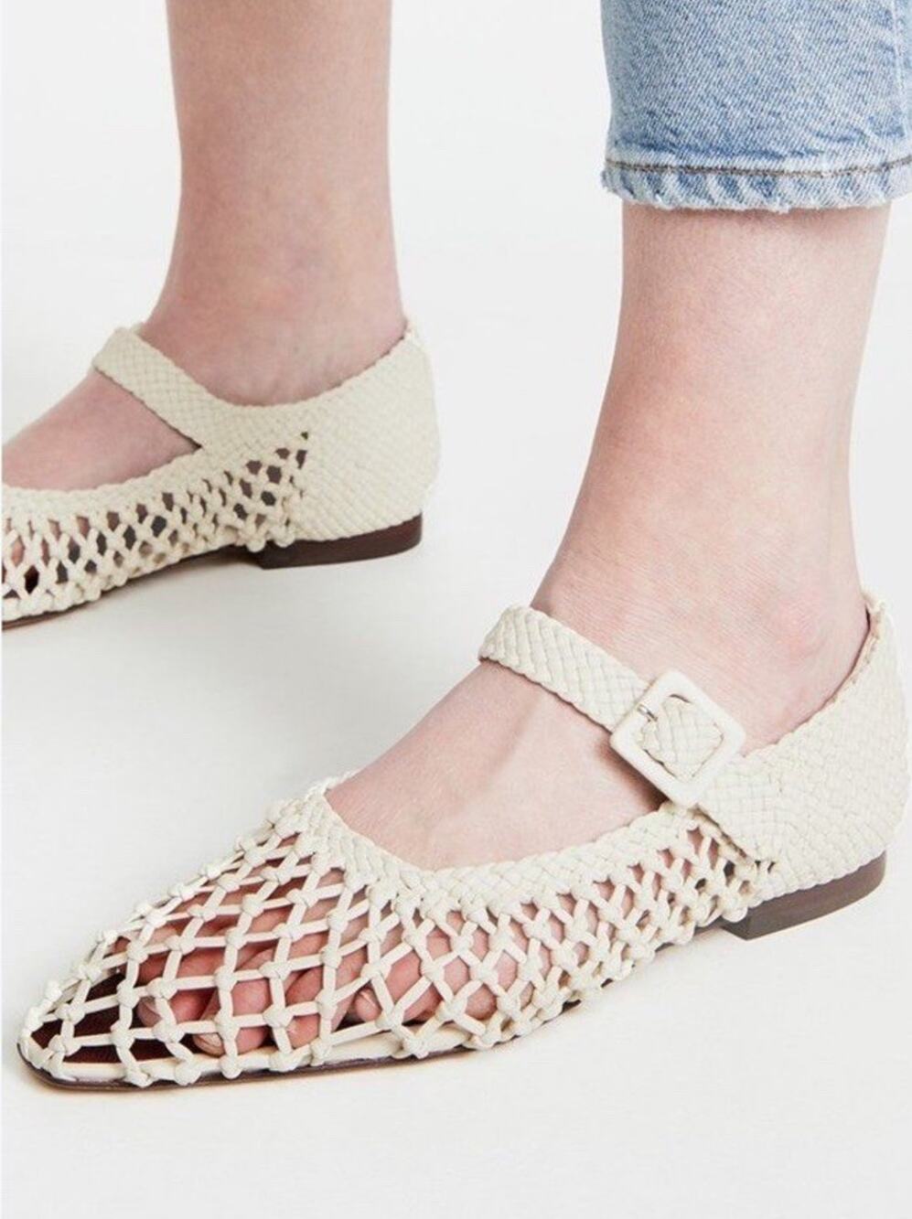 Mari Giudicelli Ilana Mary Jane Woven Leather Flats Off White EU 39 US 9